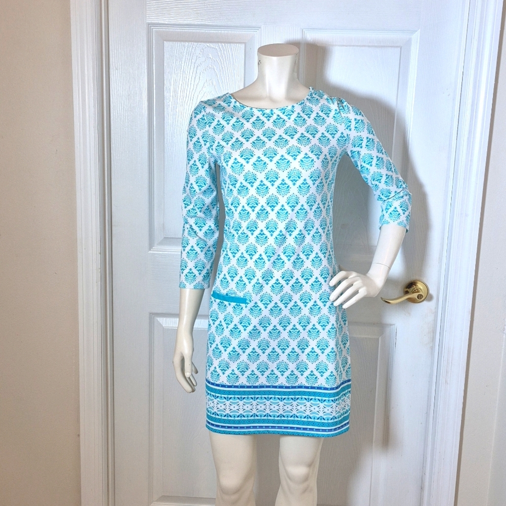 Cabana Life 50+UV PROTECTION blue and white shift dress size Small NWT!!!!